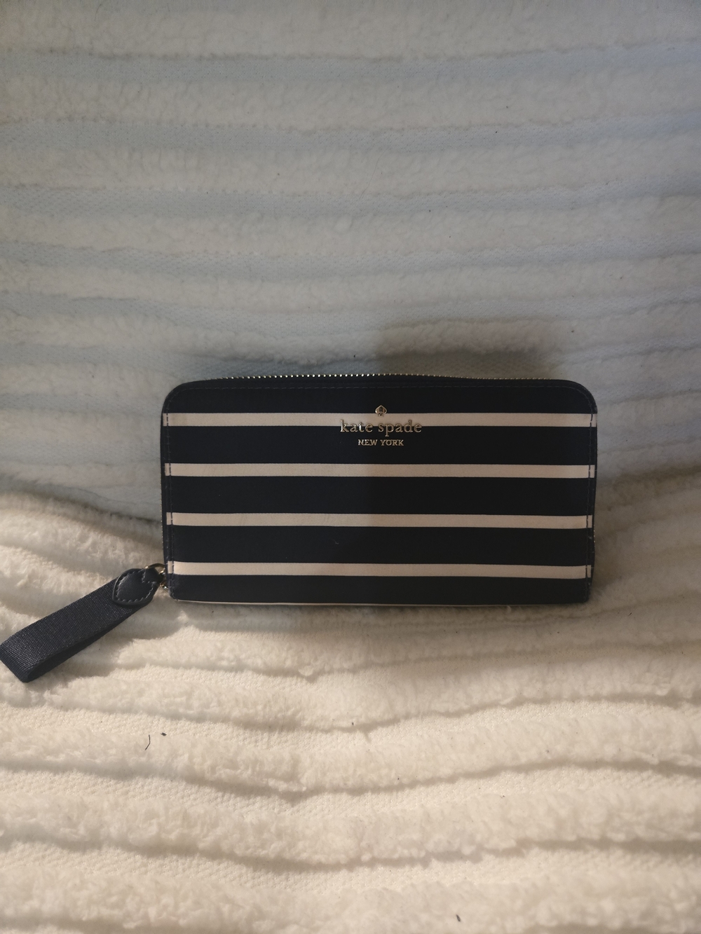 kate spade Navy and White Stripe Zip-Around Wristlet